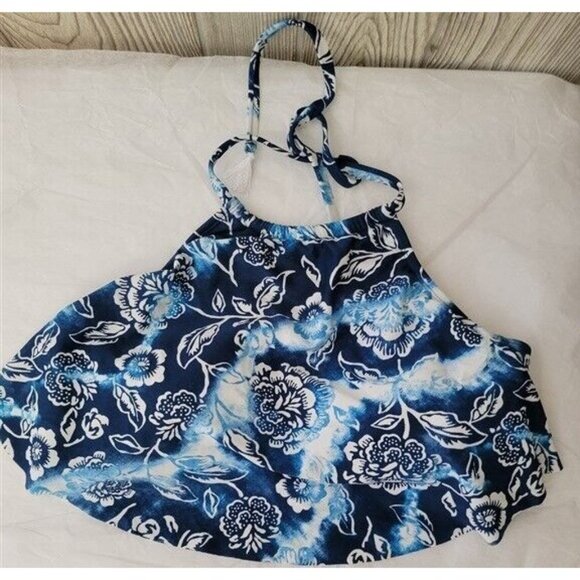 NWOT New Directions Blue Floral Flounced Halter Bikini Swim Top #94951 - Picture 1 of 1